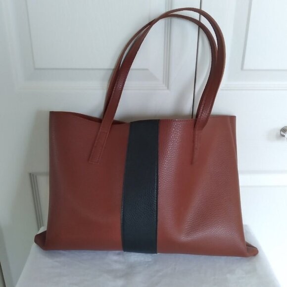 Tan Tote Bag, inside pocket, 2 handles, messenger bag tan purse laptop case 17" - Picture 3 of 8